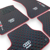 AUDİ Leather Premium Luxury Car Floor Mat Set Black And Red Stitch