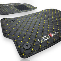 AUDİ Leather Premium Luxury Car Floor Mat Set Black And Yellow Stitch