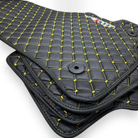 AUDİ Leather Premium Luxury Car Floor Mat Set Black And Yellow Stitch