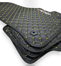 Luxury Leather Car Floor Mats Compatible With AUDI Models | Fits A1, A2, A3, A4, A5, A6, A7, A8, Q2, Q3, Q4 e-tron, Q5, Q6 e-tron, Q7, Q8, Q8 e-tron, e-tron GT, TT, R8, Allroad, S, RS models | Black Leather & Brown Stitch