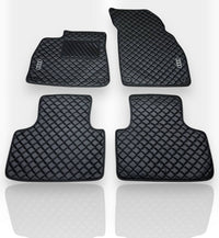Luxury Leather Car Floor Mats Compatible With AUDI Models | Fits A1, A2, A3, A4, A5, A6, A7, A8, Q2, Q3, Q4 e-tron, Q5, Q6 e-tron, Q7, Q8, Q8 e-tron, e-tron GT, TT, R8, Allroad, S, RS models | Black Leather & Black Stitch