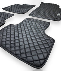 Luxury Leather Car Floor Mats Compatible With AUDI Models | Fits A1, A2, A3, A4, A5, A6, A7, A8, Q2, Q3, Q4 e-tron, Q5, Q6 e-tron, Q7, Q8, Q8 e-tron, e-tron GT, TT, R8, Allroad, S, RS models | Black Leather & Black Stitch