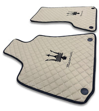 Luxury Leather Car Floor Mats Compatible With Maserati | Fits Ghibli, Quattroporte, GranTurismo, GranCabrio, Levante, Grecale, MC20, MCPURA, 4200 GT & More | Beige Leather & Beige Stitch & Black Logo