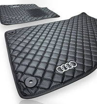 Luxury Leather Car Floor Mats Compatible With AUDI Models | Fits A1, A2, A3, A4, A5, A6, A7, A8, Q2, Q3, Q4 e-tron, Q5, Q6 e-tron, Q7, Q8, Q8 e-tron, e-tron GT, TT, R8, Allroad, S, RS models | Black Leather & Black Stitch