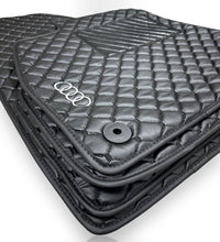 Luxury Leather Car Floor Mats Compatible With AUDI Models | Fits A1, A2, A3, A4, A5, A6, A7, A8, Q2, Q3, Q4 e-tron, Q5, Q6 e-tron, Q7, Q8, Q8 e-tron, e-tron GT, TT, R8, Allroad, S, RS models | Black Leather & Black Stitch