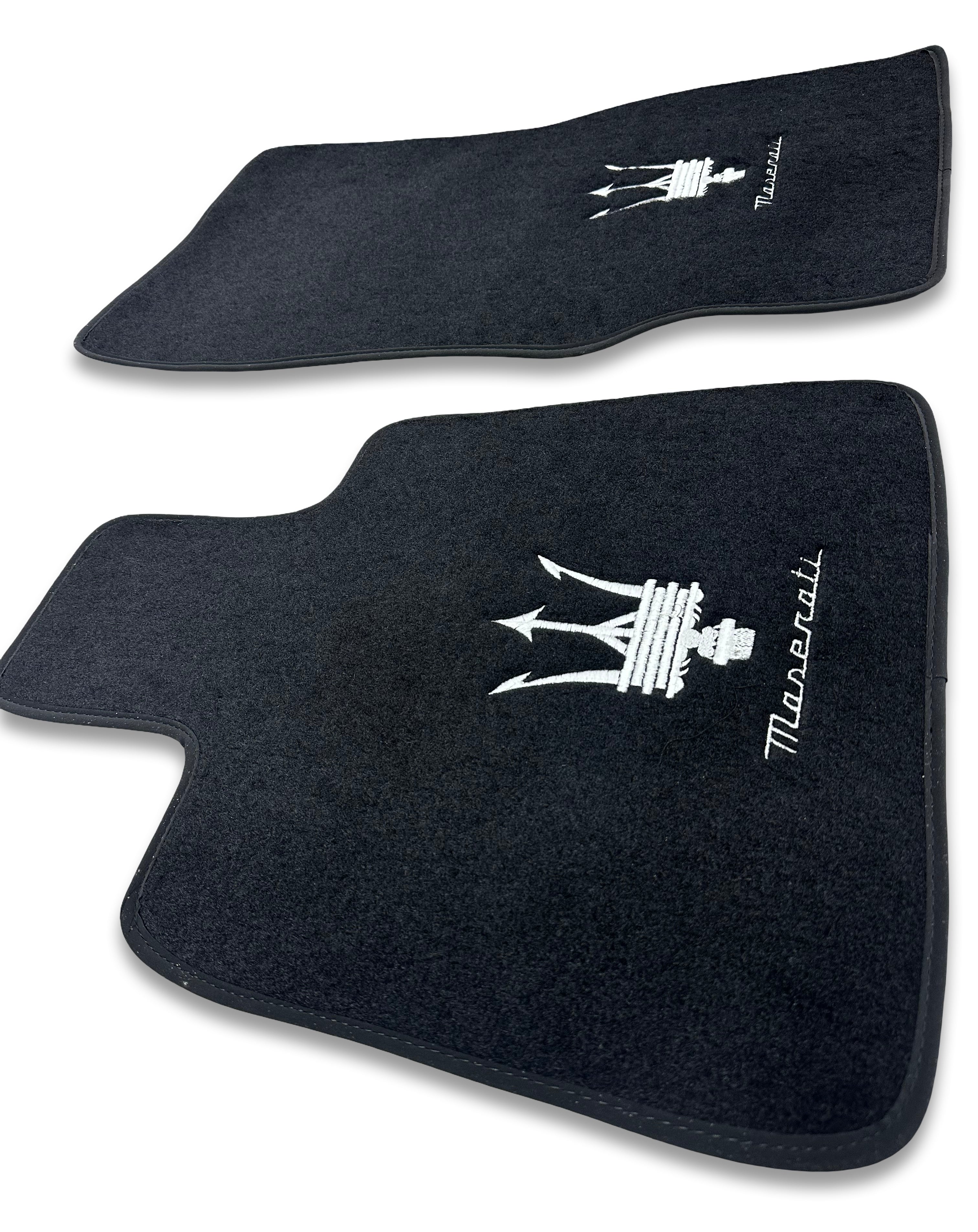 Luxury Carpet Car Floor Mats Compatible With Maserati | Fits Ghibli-Quattroporte-GranCabrio-GranTurismo-Levante-Grecale-MC20 Models | Black Leather & Red Stitch
