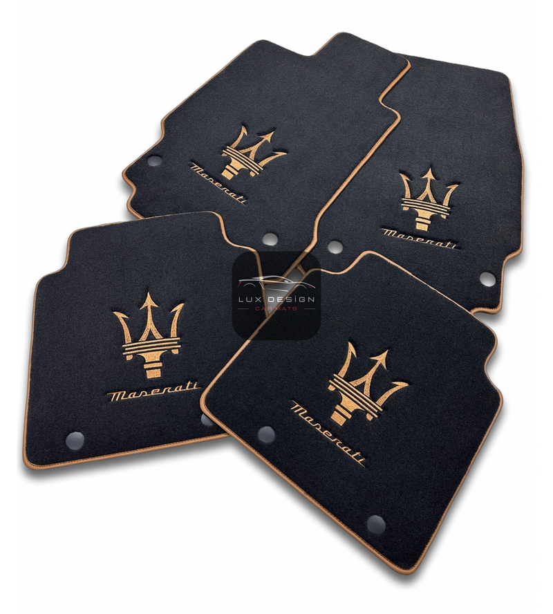 Luxury Carpet Car Floor Mats Compatible With Maserati | Fits Ghibli, Quattroporte, GranTurismo, GranCabrio, Levante, Grecale, MC20, MCPURA, 4200 GT & More | Brown Edging