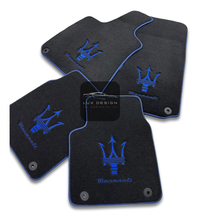 Luxury Carpet Car Floor Mats Compatible With Maserati | Fits Ghibli, Quattroporte, GranTurismo, GranCabrio, Levante, Grecale, MC20, MCPURA, 4200 GT & More | Blue Edging