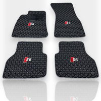 AUDİ A6 / S6 / RS6 Leather Premium Luxury Car Floor Mat Set Black And Gray Stitch