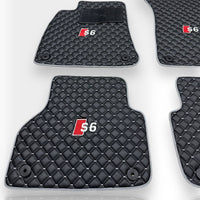 AUDİ A6 / S6 / RS6 Leather Premium Luxury Car Floor Mat Set Black And Gray Stitch