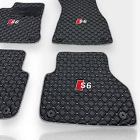 AUDİ A6 / S6 / RS6 Leather Premium Luxury Car Floor Mat Set Black And Gray Stitch