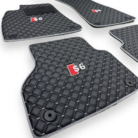 AUDİ A6 / S6 / RS6 Leather Premium Luxury Car Floor Mat Set Black And Gray Stitch