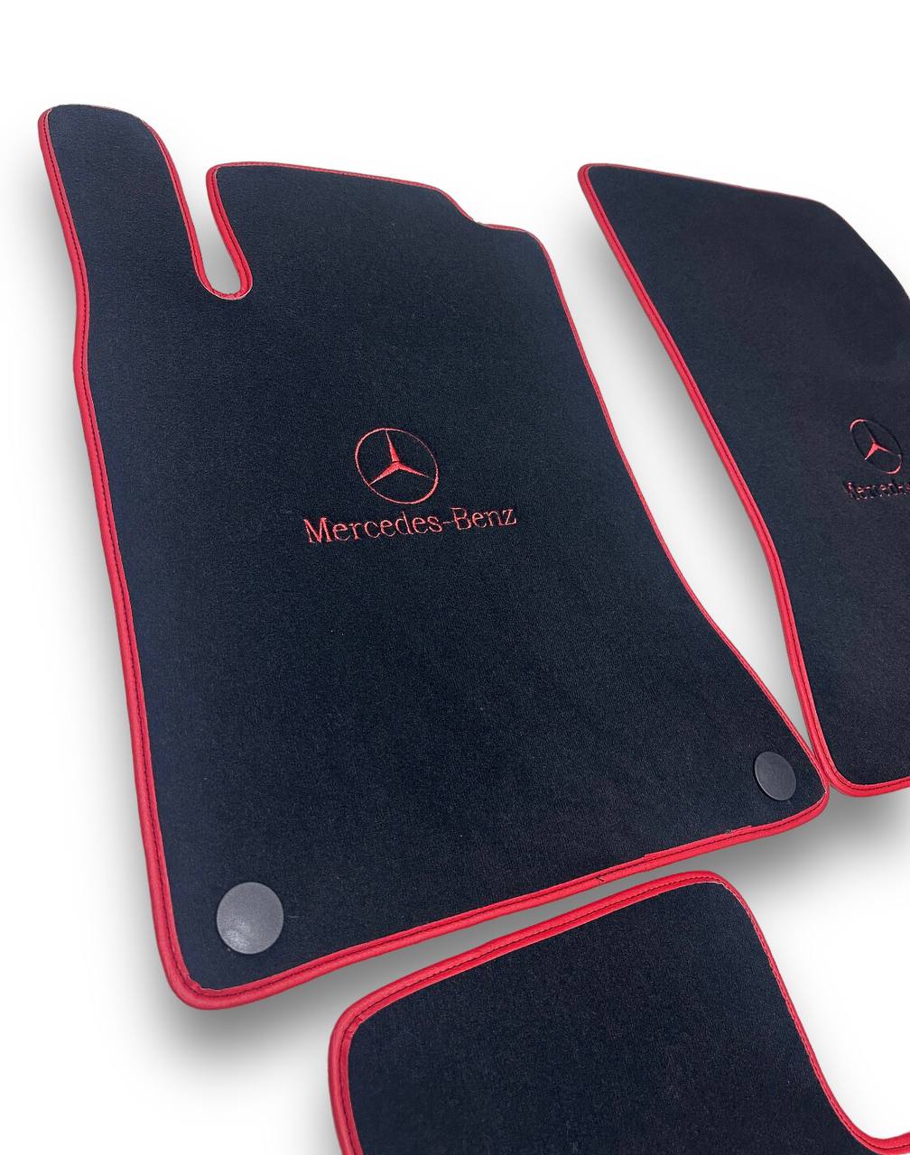 MERCEDES-BENZ Carpet Luxury Car Floor Mats | Fits A-B-C-CL Series-E-EQ Series-S-SL Series-G-GL Series-ML-MAYBACH-R-AMG Models | Red Edging & Logo