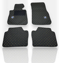 Luxury Leather Car Floor Mats Compatible With BMW Models | Fits 1, 2, 3, 4, 5, 6, 7, 8 Series, X1, X2, X3, X4, X5, X6, X7, XM, Z4, i4, i5, i7, iX, M2, M3, M4, M5, M8 Models | Black Leather & Brown Stitch