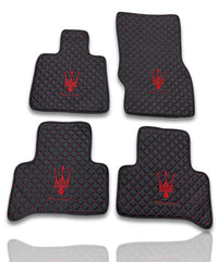 Luxury Leather Car Floor Mats Compatible With Maserati | Fits Ghibli, Quattroporte, GranTurismo, GranCabrio, Levante, Grecale, MC20, MCPURA, 4200 GT & More | Black Leather & Red Stitch
