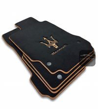 Luxury Carpet Car Floor Mats Compatible With Maserati | Fits Ghibli, Quattroporte, GranTurismo, GranCabrio, Levante, Grecale, MC20, MCPURA, 4200 GT & More | Brown Edging