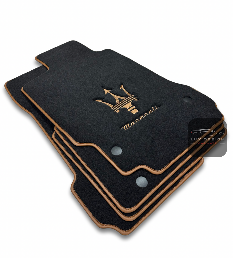 Luxury Carpet Car Floor Mats Compatible With Maserati | Fits Ghibli, Quattroporte, GranTurismo, GranCabrio, Levante, Grecale, MC20, MCPURA, 4200 GT & More | Brown Edging