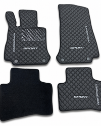 Tapis de sol de luxe en cuir pour voiture compatibles avec Mercedes-Benz | Conviennent aux classes A, B, C, E, S, G, ainsi qu'aux modèles CLA, CLE, CLS, GLA, GLB, GLC, GLE, GLS, SL, EQ, AMG, Maybach et autres | Cuir noir et surpiqûres noires