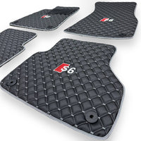 AUDİ A6 / S6 / RS6 Leather Premium Luxury Car Floor Mat Set Black And Gray Stitch