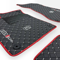 AUDİ Leather Premium Luxury Car Floor Mat Set Black And Gray Stitch