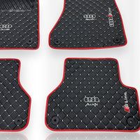 AUDİ Leather Premium Luxury Car Floor Mat Set Black And Gray Stitch