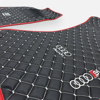 AUDİ Leather Premium Luxury Car Floor Mat Set Black And Gray Stitch