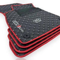 AUDİ Leather Premium Luxury Car Floor Mat Set Black And Gray Stitch