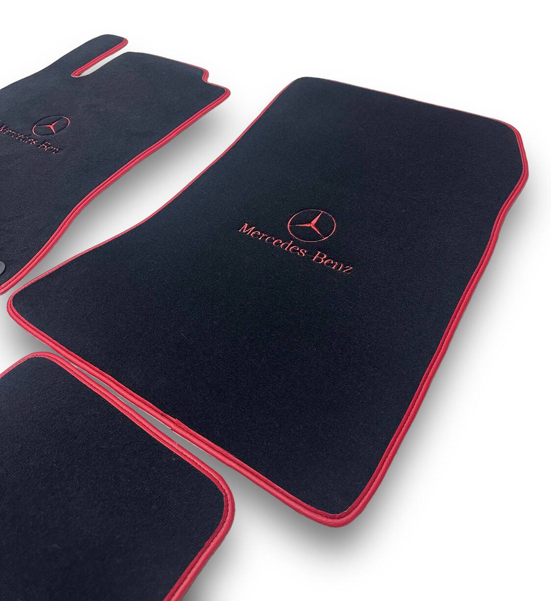 MERCEDES-BENZ Carpet Luxury Car Floor Mats | Fits A-B-C-CL Series-E-EQ Series-S-SL Series-G-GL Series-ML-MAYBACH-R-AMG Models | Red Edging & Logo
