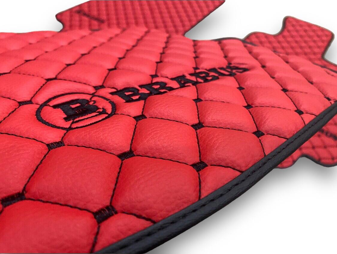BRABUS MERCEDES-BENZ Leather Luxury Car Floor Mats | Fits E-Series, S-Series, EQ-Series, GLE, GLS, EQS SUV, G-Series, AMG-GT And More Models | Red Leather & Black Stitch