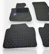 Luxury Leather Car Floor Mats Compatible With BMW Models | Fits 1, 2, 3, 4, 5, 6, 7, 8 Series, X1, X2, X3, X4, X5, X6, X7, XM, Z4, i4, i5, i7, iX, M2, M3, M4, M5, M8 Models | Black Leather & Brown Stitch