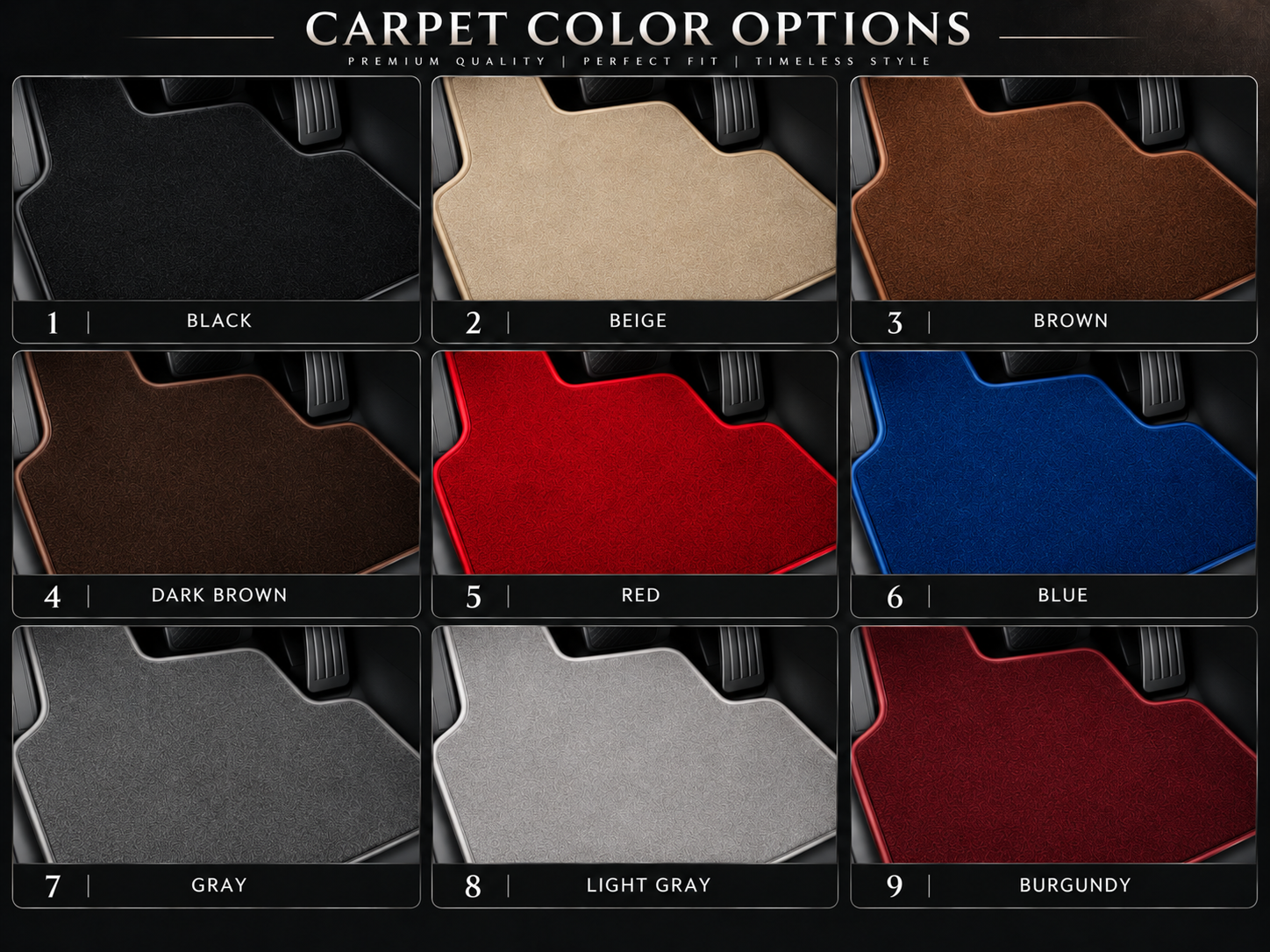 Alfombrillas de lujo de moqueta para coche AUDİ | Compatibles con los modelos R8 | Logotipo bordado, juego de 4, impermeables | Borde negro