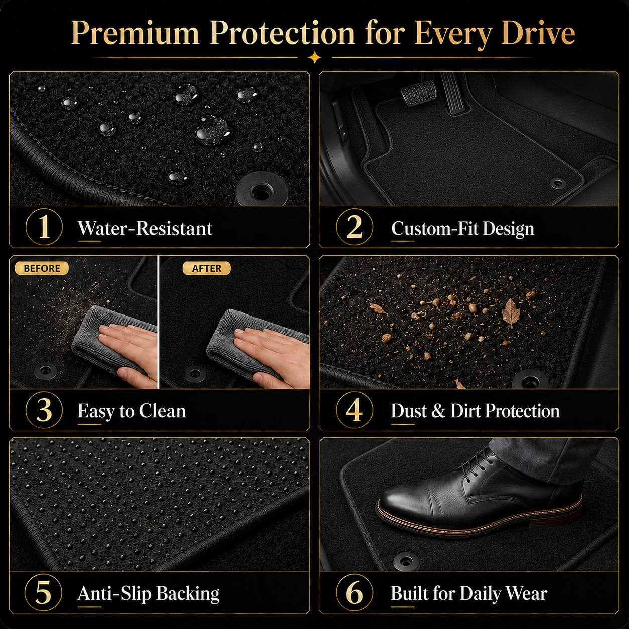Luxus-Autom Fußmatten aus Teppich für AUDİ | Passend für die Modelle A1-A3-A4-A5-A6-A7-A8-Q2-Q3-Q4-Q5-Q7-Q8-S-RS-TT-R8-E Tron | Schwarze Kanten