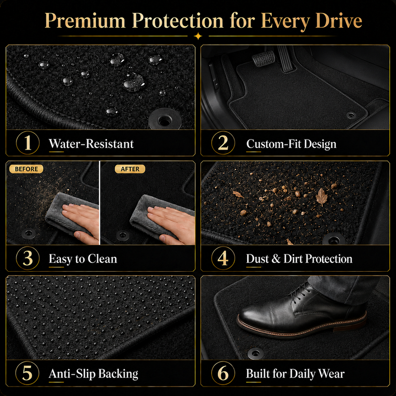 Luxury Carpet Car Floor Mats Compatible With AUDI Models | Fits A1, A2, A3, A4, A5, A6, A7, A8, Q2, Q3, Q4 e-tron, Q5, Q6 e-tron, Q7, Q8, Q8 e-tron, e-tron GT, TT, R8, Allroad, S, RS models | Black Edging