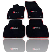 Tapis de sol de voiture en moquette de luxe compatibles avec Audi | Conviennent aux modèles Q3 / RSQ3 | Sur mesure, logo brodé et fabriqués à la commande | Bordure rouge