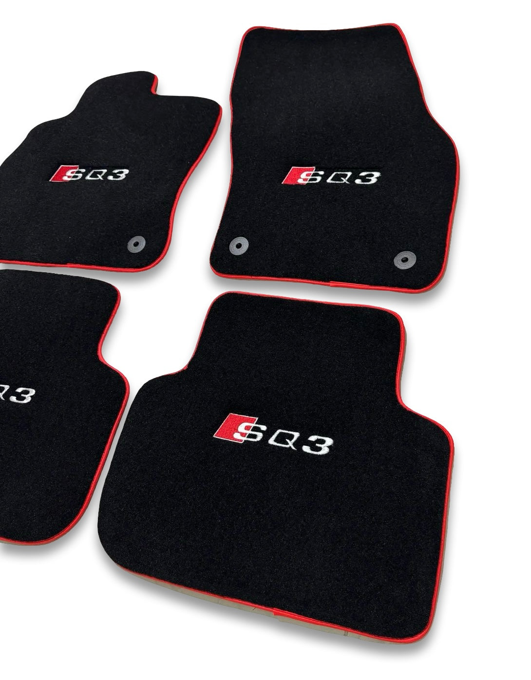Tapis de sol de voiture de luxe AUDİ Carpet | Compatible avec les modèles Q3 / SQ3 / RSQ3 | Logo brodé, ensemble de 4, étanche | Bordure rouge