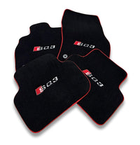 Tapis de sol de voiture en moquette de luxe compatibles avec Audi | Conviennent aux modèles Q3 / RSQ3 | Sur mesure, logo brodé et fabriqués à la commande | Bordure rouge