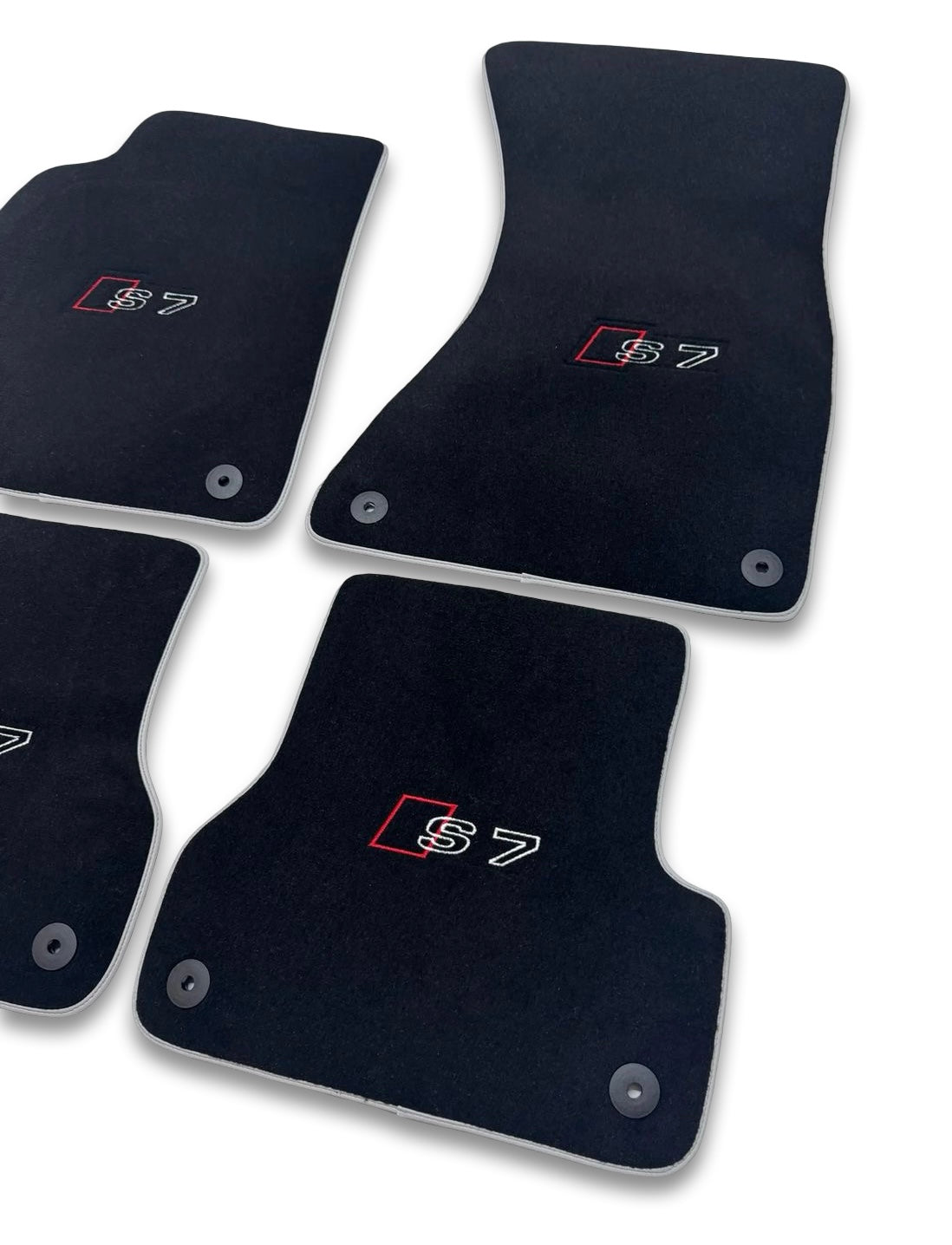 Tapis de sol de voiture de luxe AUDİ Carpet | Compatible avec modèles A7 / S7 / RS7 | Logo brodé, ensemble de 4, étanche | Bordure grise