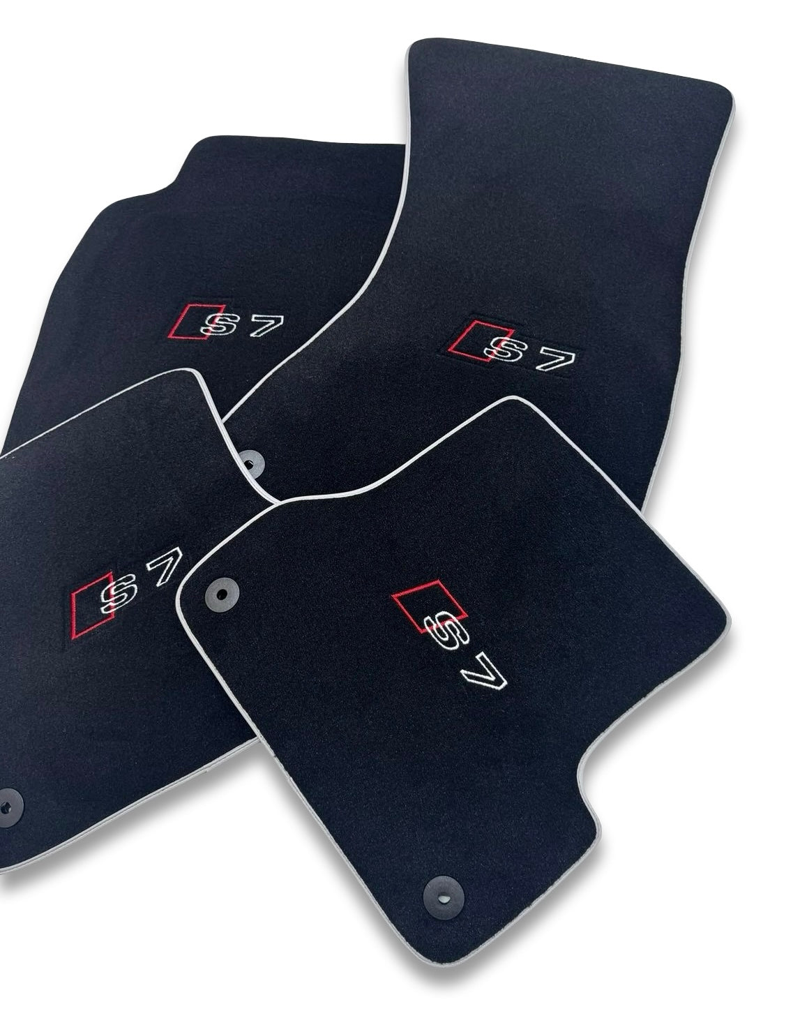 Tapis de sol de voiture de luxe AUDİ Carpet | Compatible avec modèles A7 / S7 / RS7 | Logo brodé, ensemble de 4, étanche | Bordure grise