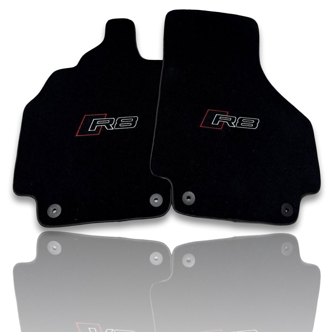 Tapis de sol de voiture de luxe AUDİ Carpet | Compatible avec les modèles R8 | Logo brodé, ensemble de 4, étanche | Bordure noire