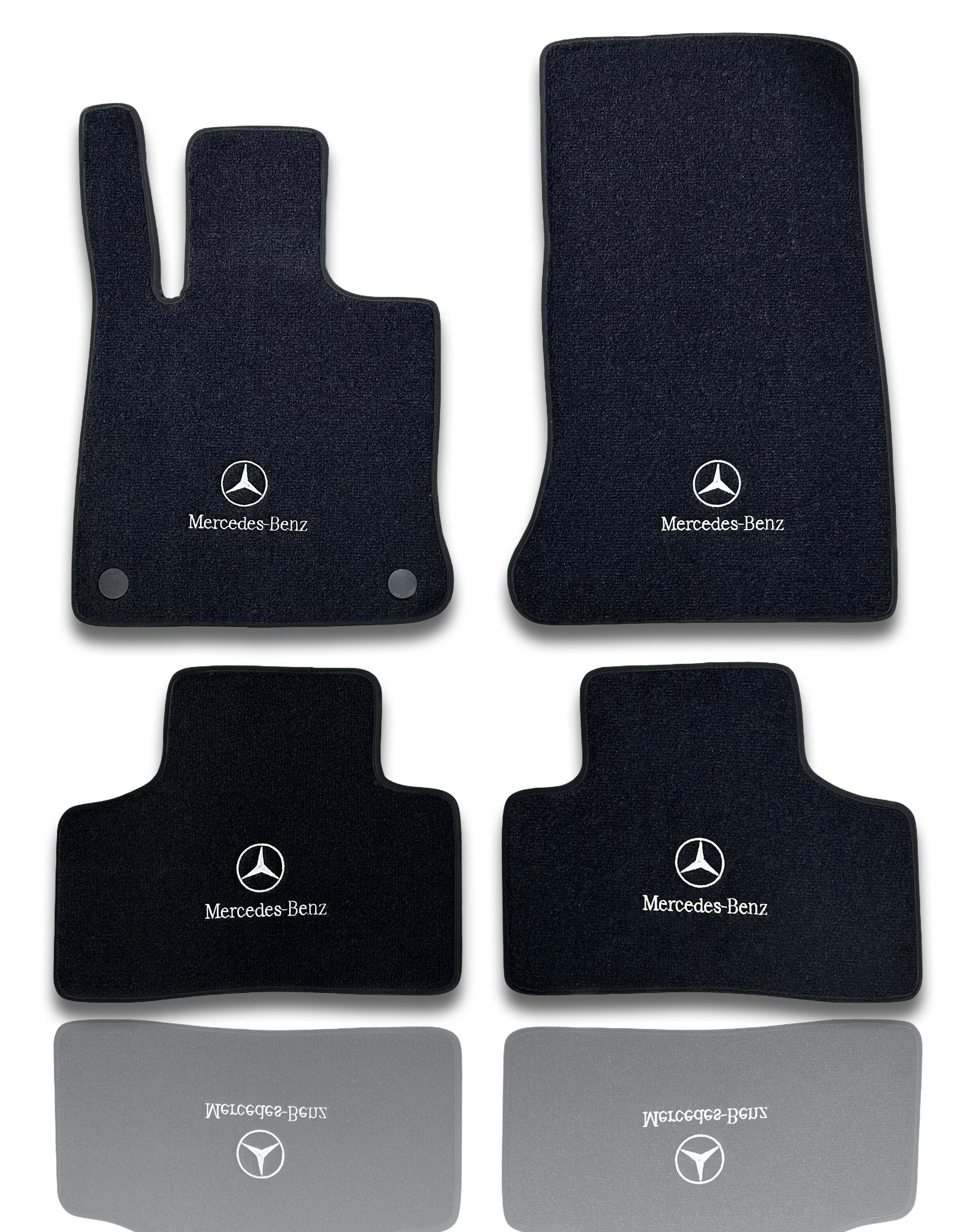 MERCEDES-BENZ Tappetini per auto di lusso | Adatti per modelli serie A-B-C-CL-E-EQ-S-SL-G-GL-ML-MAYBACH-R-AMG | Bordo rosso e logo