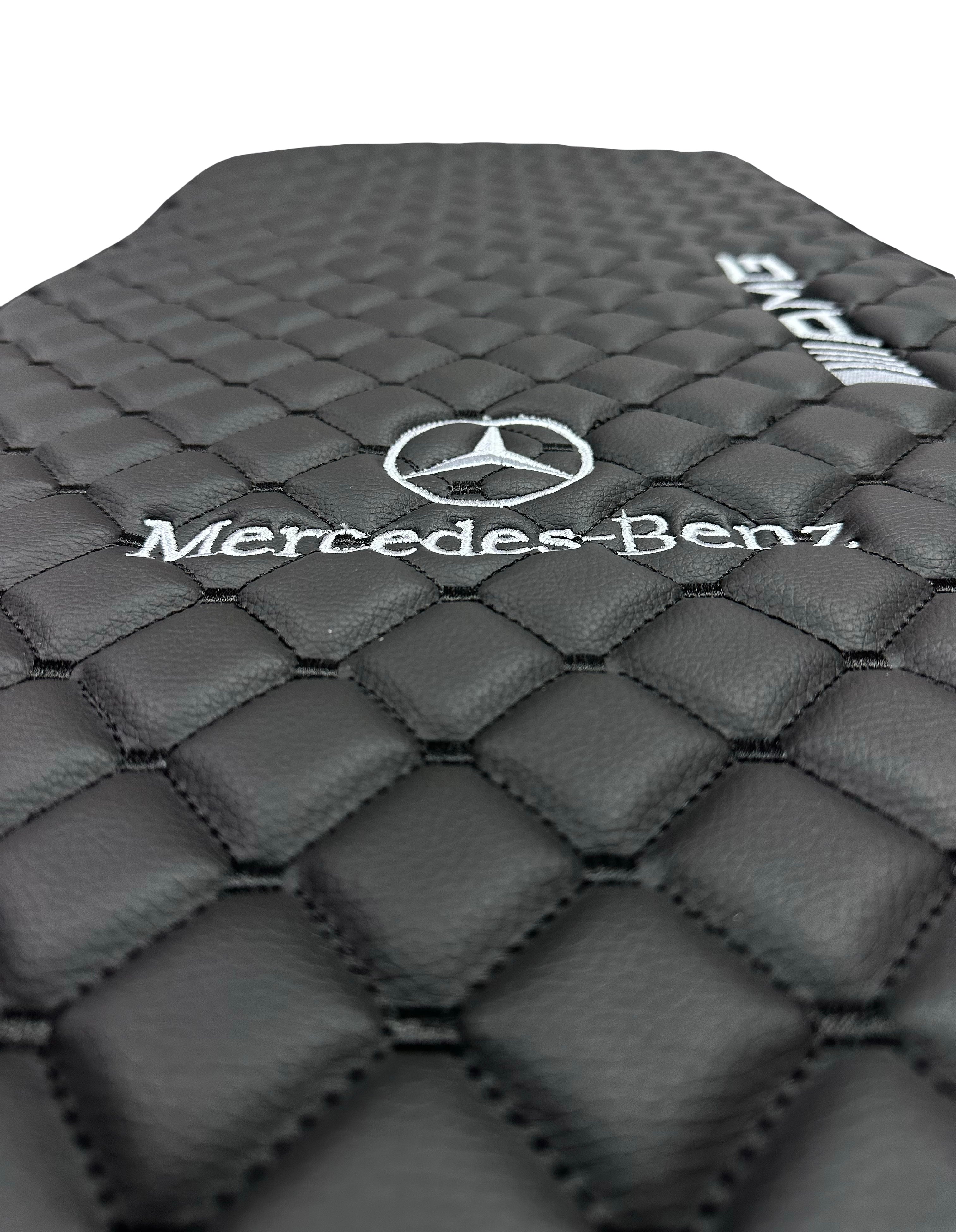 Luxury Leather Car Floor Mats Compatible With MERCEDES-BENZ | Fits A-B-C-CL Series-E-EQ Series-S-SL Series-G-GL Series-ML-MAYBACH-R-AMG Models | Black Leather & Black Stitch