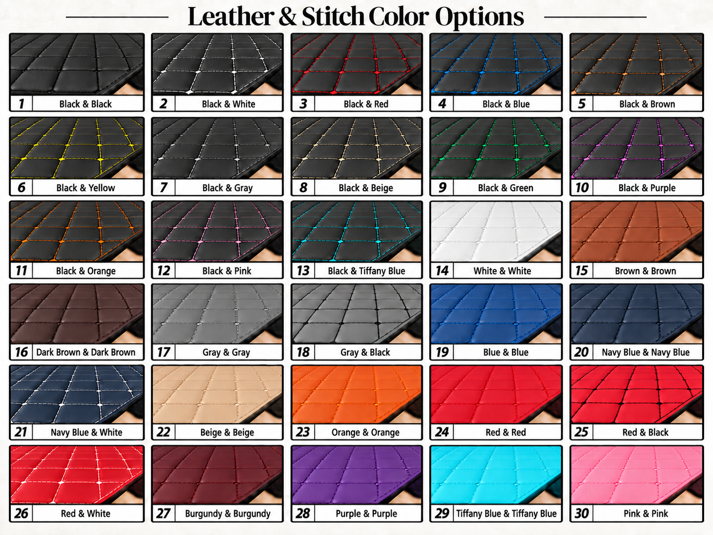 Luxury Leather Car Floor Mats Compatible With AUDI Models | Fits A1, A3, A4, A5, A6, A7, A8, Q2, Q3, Q4, Q5, Q7, Q8, S, RS, TT, R8 And e-tron Models | Black Leather & Red Stitching