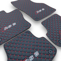 AUDİ A3 / S3 / RS3 Leather Premium Luxury Car Floor Mat Set Black And Red Stitch