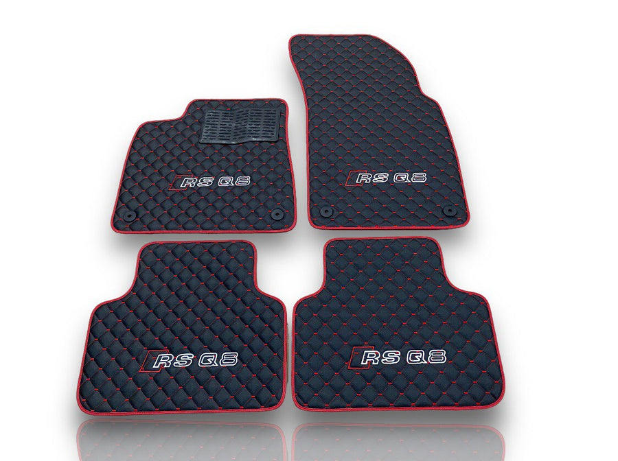 AUDİ Q8 / SQ / RSQ8 2018 And Later Leather Premium Luxury Car Floor Mat Set Black And Red Stitch