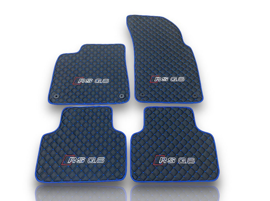 AUDİ Q8 / SQ / RSQ8 2018 And Later Leather Premium Luxury Car Floor Mat Set Black And Blue Stitch