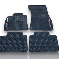 AUDİ e-tron GT 2020 + Leather Premium Luxury Car Floor Mat Set Black And White Stitch