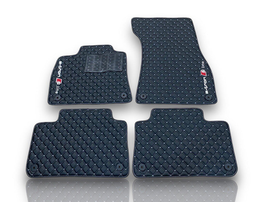 AUDİ e-tron GT 2020 + Leather Premium Luxury Car Floor Mat Set Black And White Stitch