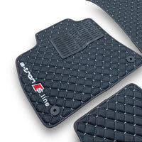 AUDİ e-tron GT 2020 + Leather Premium Luxury Car Floor Mat Set Black And White Stitch