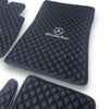 MERCEDES-BENZ Leather Premium Luxury Car Floor Mat Set Black And Black Stitch