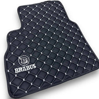 MERCEDES BRABUS Leather Premium Luxury Car Floor Mat Set Black And White Stitch